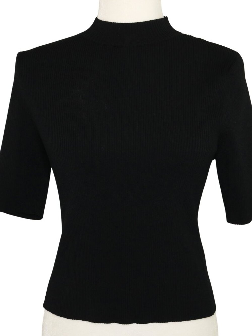 Bailey 44 Black Ribbed Stretch Sweater Half-Sleeve Mock Neck